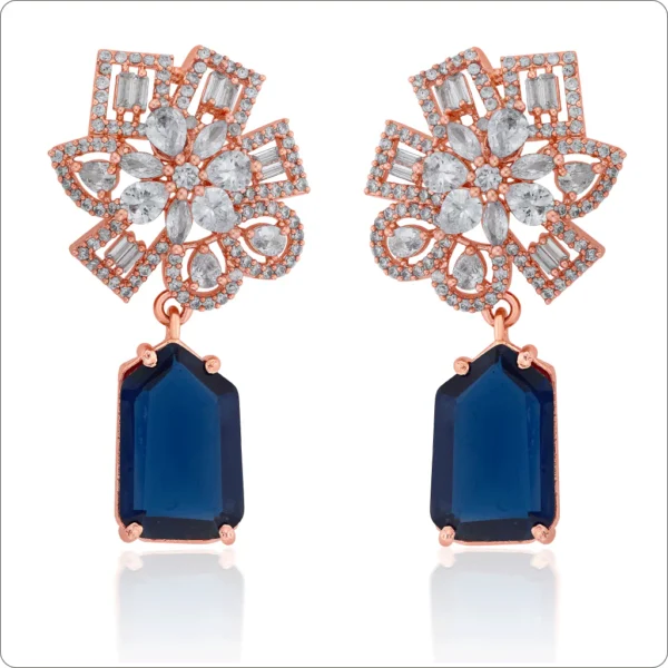 Midnight Blue Flower Dangler Earrings